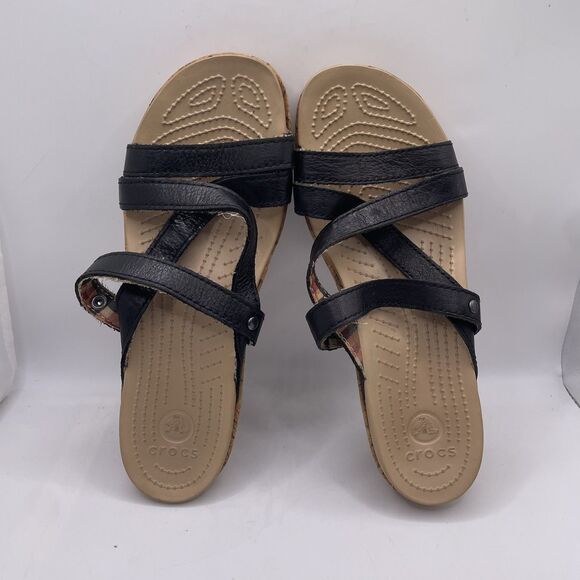 Crocs A Leigh Wedge Cork Sandal Women's Size 7 Plaid Preppy Beach Summer - Picture 6 of 8